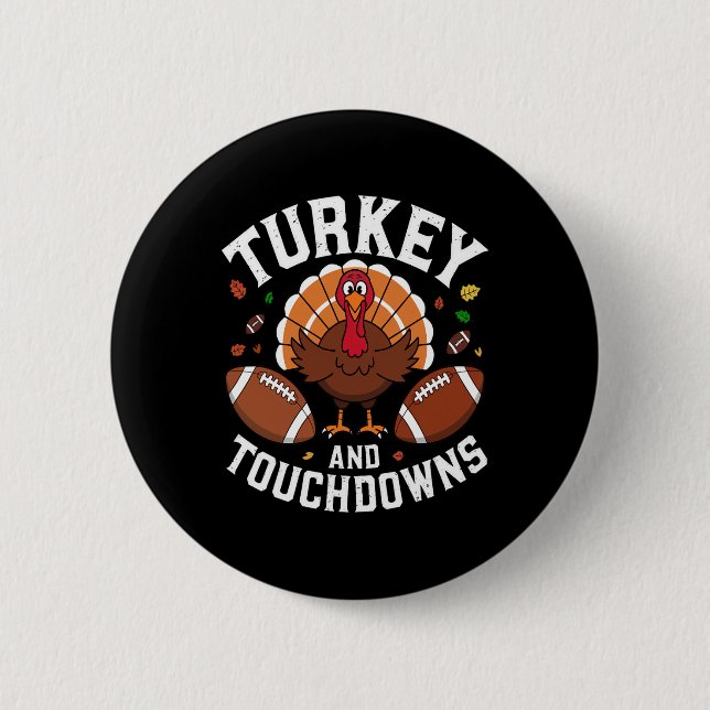 Thanksgiving Turkey And Touchdowns Football Design 6 Cm Round Badge (Front)