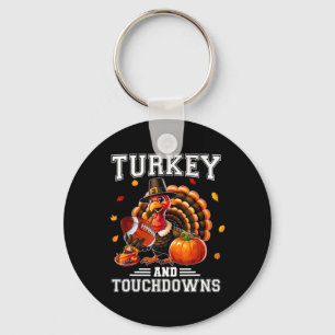 Thanksgiving Turkey And Touchdowns Football Men Ki Key Ring