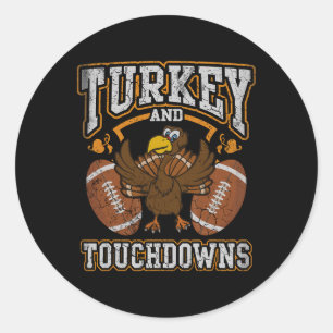 Thanksgiving Turkey And Touchdowns Footll Men Kids Classic Round Sticker
