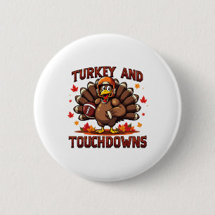 Thanksgiving Turkey And Touchdowns Footll Player 1 6 Cm Round Badge