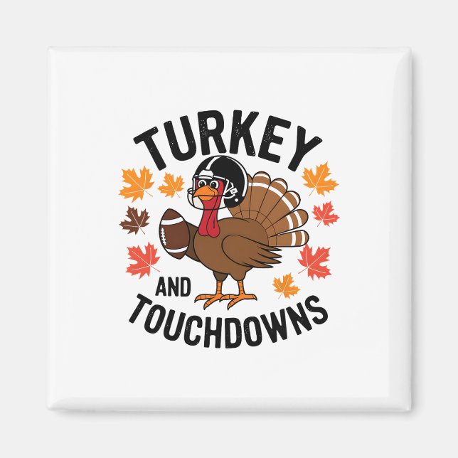 Thanksgiving Turkey And Touchdowns Footll Player 2 Magnet (Front)