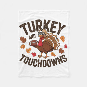 Thanksgiving Turkey And Touchdowns Footll Player 3 Fleece Blanket