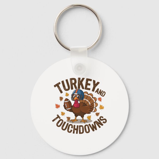 Thanksgiving Turkey And Touchdowns Footll Player 4 Key Ring (Front)