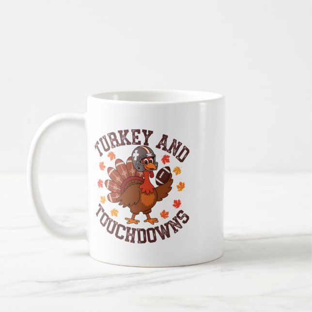 Thanksgiving Turkey And Touchdowns Footll Player  Coffee Mug (Left)