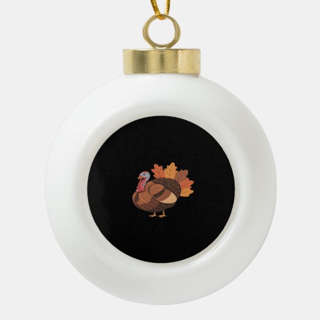 Thanksgiving Turkey – Autumn Holiday Classic Class Ceramic Ball Christmas Ornament (Front)