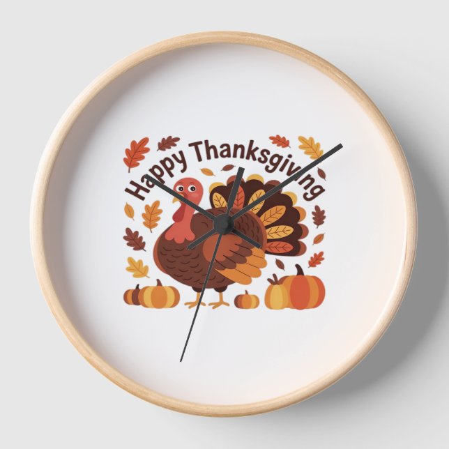 Thanksgiving Turkey – Autumn Holiday Classic Overs Clock (Front)