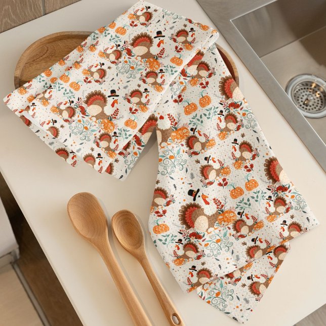 Thanksgiving Turkey Autumn Pattern Tea Towel (Creator Uploaded)