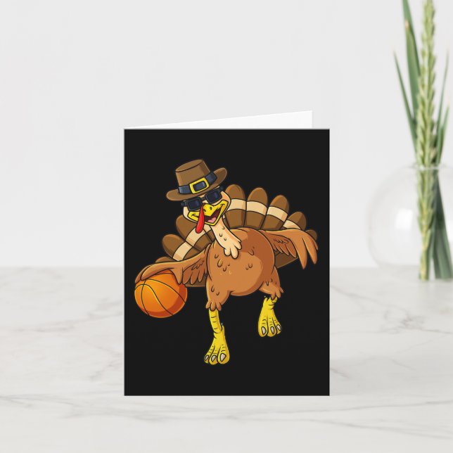 Thanksgiving Turkey Basketball Player Fun Boys Gir Card (Front)