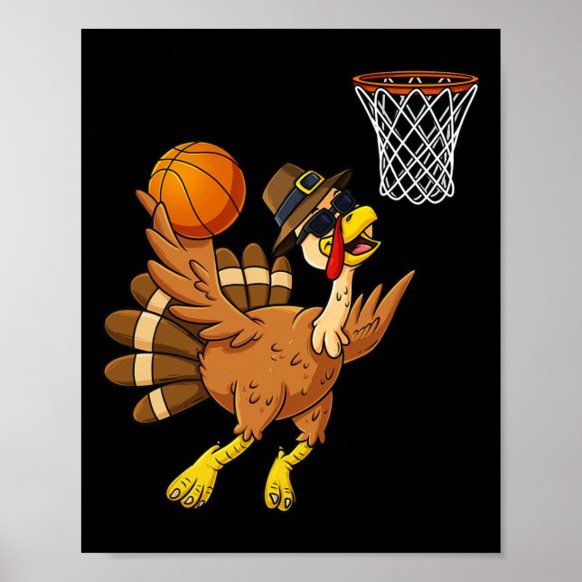 Thanksgiving Turkey Basketball Player Fun Boys Gir Poster (Front)