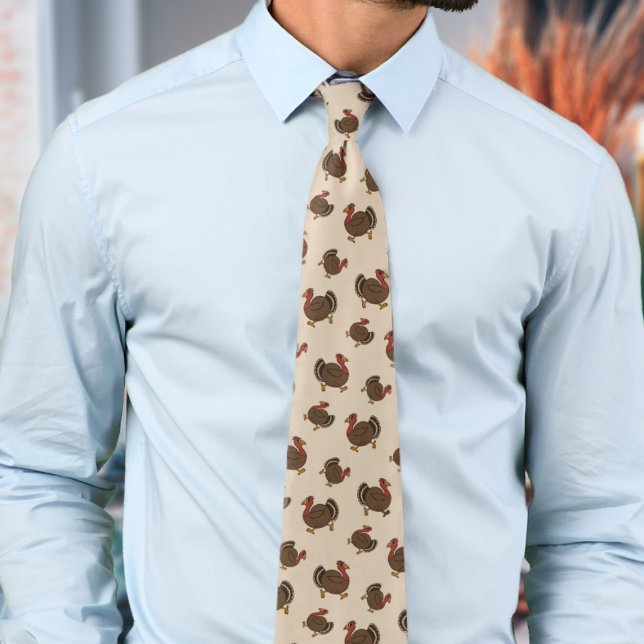 Thanksgiving Turkey Bird Pattern Beige Neck Tie (A fun turkey tie perfect for Thanksgiving)