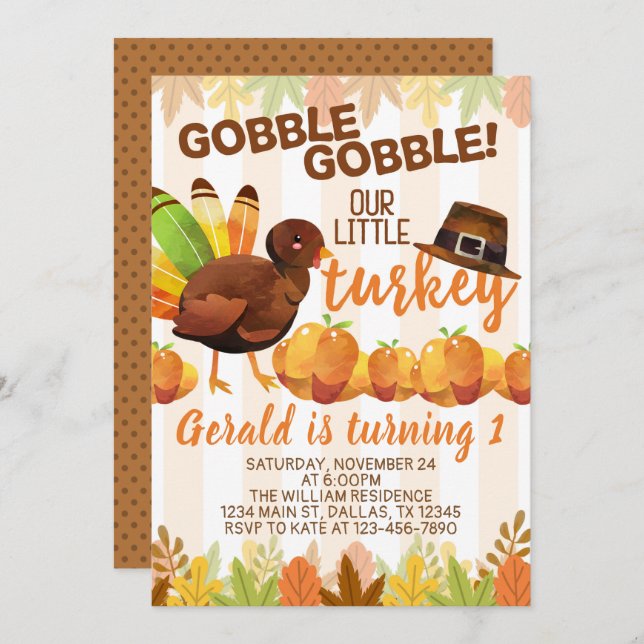 Thanksgiving Turkey Birthday Invitation Invite (Front/Back)