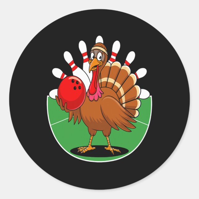 Thanksgiving Turkey Bowling Pin Matching Team 2  Classic Round Sticker (Front)