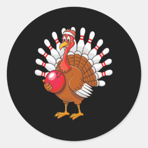 Thanksgiving Turkey Bowling Pin Matching Team Classic Round Sticker