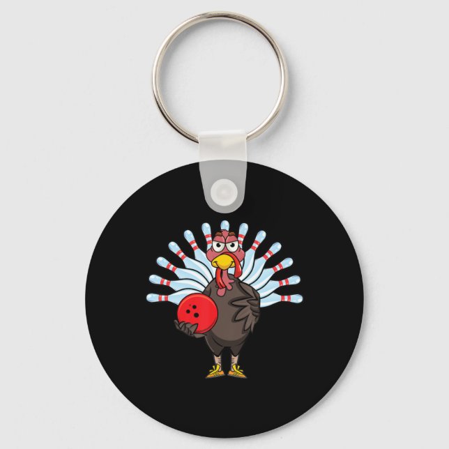 Thanksgiving Turkey Bowling Pin Matching Team Gift Key Ring (Front)