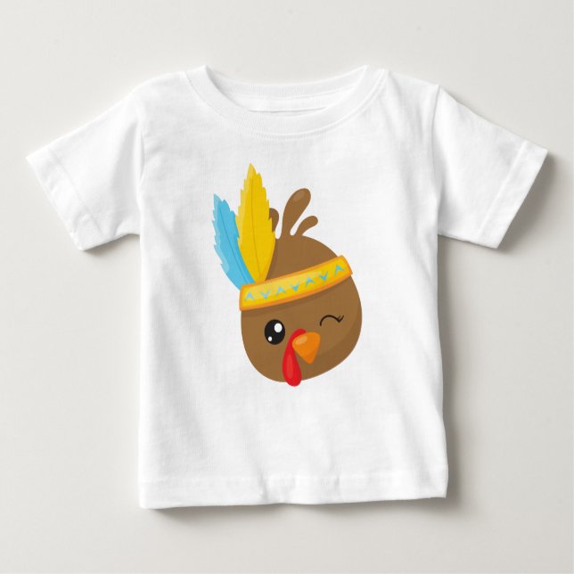 Thanksgiving Turkey, Brown Turkey, Feathers Baby T-Shirt (Front)
