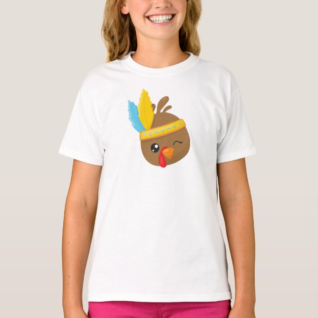 Thanksgiving Turkey, Brown Turkey, Feathers T-Shirt (Front)