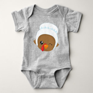 Thanksgiving Turkey, Brown Turkey, Pilgrim Bonnet Baby Bodysuit