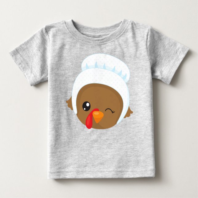 Thanksgiving Turkey, Brown Turkey, Pilgrim Bonnet Baby T-Shirt (Front)
