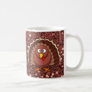 Thanksgiving Turkey Burnt Orange Faux Glitter Coffee Mug