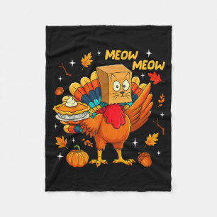 Thanksgiving Turkey Cat Meow Autumn Pumpkin Women  Fleece Blanket