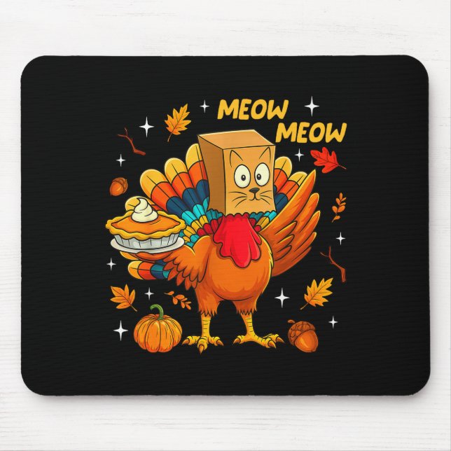 Thanksgiving Turkey Cat Meow Autumn Pumpkin Women  Mouse Pad (Front)