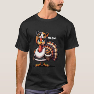 Thanksgiving Turkey Cat Meow Costume Cats Funny Ha T-Shirt