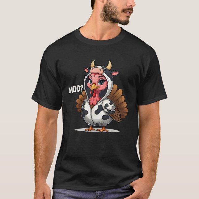 Thanksgiving Turkey Cow Moo Womens  T-Shirt (Front)