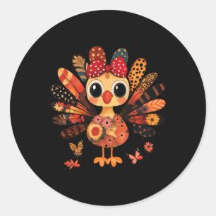 Thanksgiving Turkey Cute Coquette Bow Girl Kid Wom Classic Round Sticker