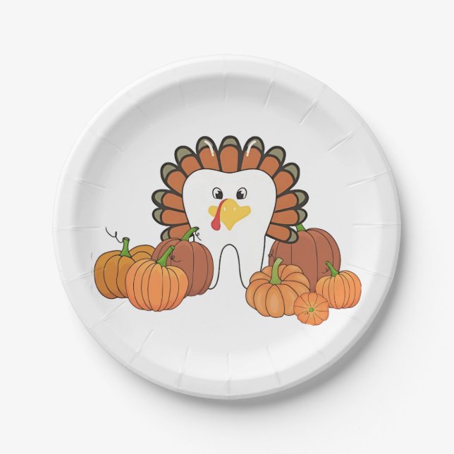 Thanksgiving Turkey Dental Dentist Teeth  Paper Plate (Front)