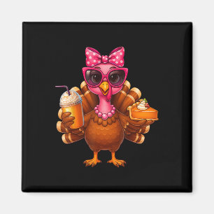 Thanksgiving Turkey Drinking Coffee Bow Pie Turkey Magnet