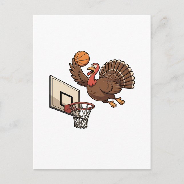Thanksgiving Turkey Dunking Basketball Funny Announcement Postcard (Front)