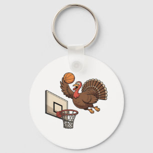 Thanksgiving Turkey Dunking Basketball Funny Key Ring