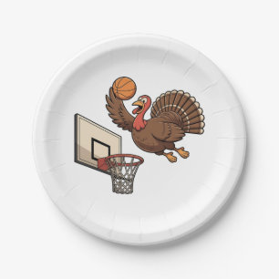 Thanksgiving Turkey Dunking Basketball Funny Paper Plate