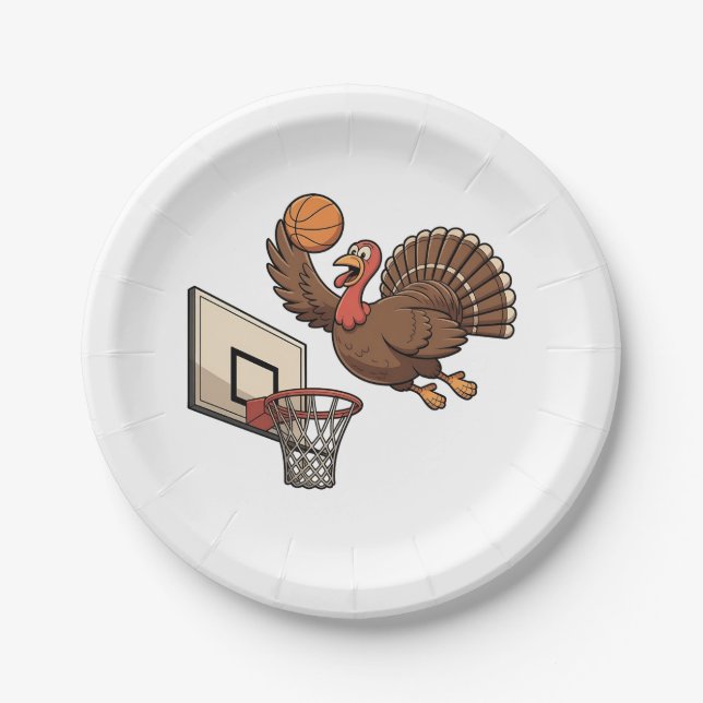 Thanksgiving Turkey Dunking Basketball Funny Paper Plate (Front)