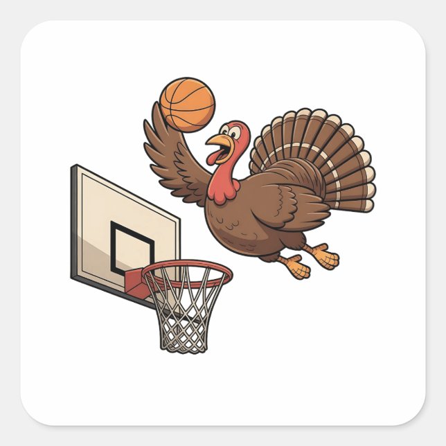 Thanksgiving Turkey Dunking Basketball Funny Square Sticker (Front)
