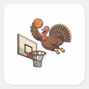 Thanksgiving Turkey Dunking Basketball Funny Square Sticker