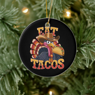 Thanksgiving Turkey Eat Tacos Funny Mexican Ceramic Ornament