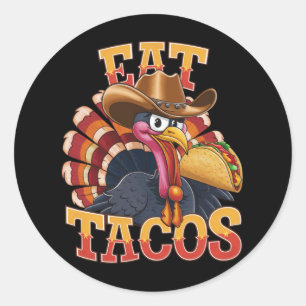 Thanksgiving Turkey Eat Tacos Funny Mexican Classic Round Sticker