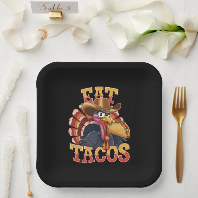 Thanksgiving Turkey Eat Tacos  Funny Mexican  Paper Plate (Wedding)