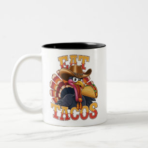 Thanksgiving Turkey Eat Tacos Funny Mexican Two-Tone Coffee Mug