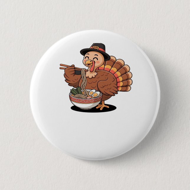 thanksgiving turkey eats ramen Oversized T-Shirt 6 Cm Round Badge (Front)