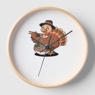 thanksgiving turkey eats ramen Oversized T-Shirt Clock