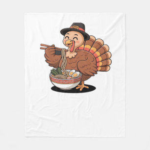 thanksgiving turkey eats ramen Oversized T-Shirt Fleece Blanket