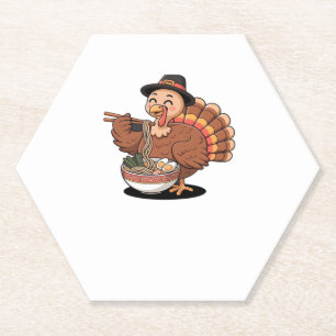thanksgiving turkey eats ramen Oversized T-Shirt Paper Coaster