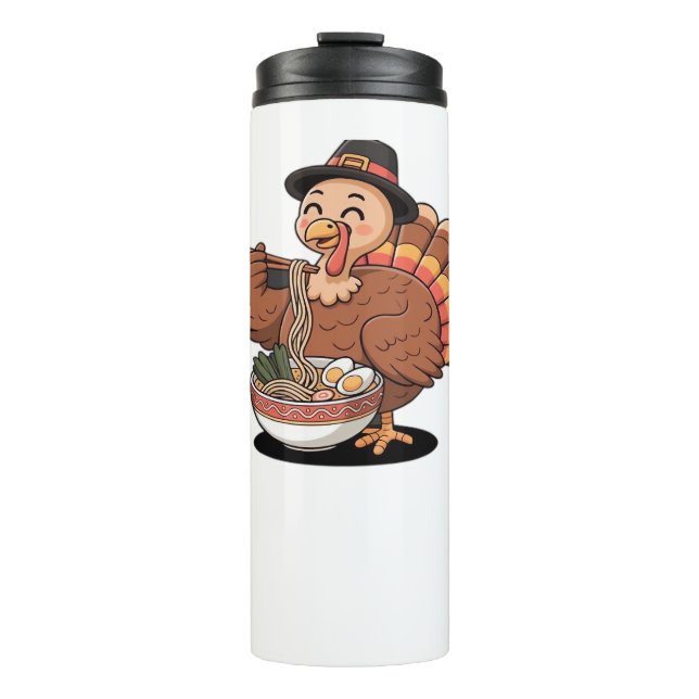 thanksgiving turkey eats ramen Oversized T-Shirt Thermal Tumbler (Front)