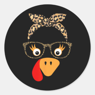 Thanksgiving Turkey Face Leopard Gles For Women Gi Classic Round Sticker