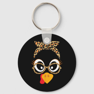Thanksgiving Turkey Face Leopard Headnd Gles Women Key Ring