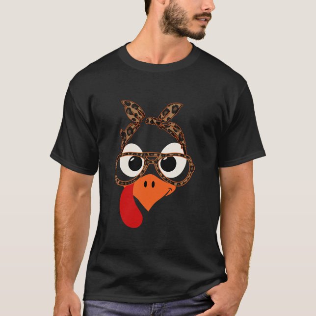 Thanksgiving turkey face leopard print glasses wom T-Shirt (Front)