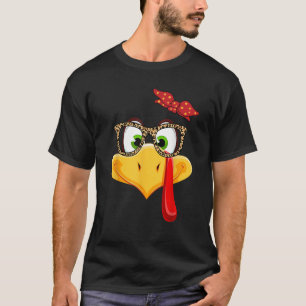 Thanksgiving Turkey Face Leopard Print Glasses Wom T-Shirt