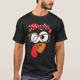 Thanksgiving Turkey Face Leopard Print Glasses Wom T-Shirt